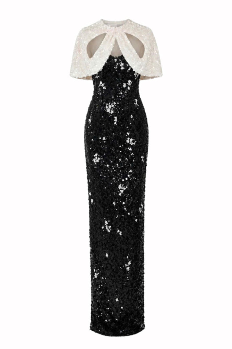 Black Luna Cape Gown by HACCHIC COUTURE featuring flowing fabric and elegant design, perfect for formal occasions.