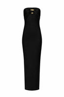 LEDIEL Kaya black gown with elegant long sleeves and flowing fabric, perfect for formal occasions.