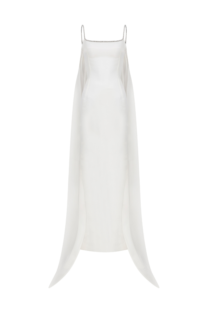LIQUID ORGANZA SCULPT DRESS WITH CAPE AT THE BACK - CULT MIA