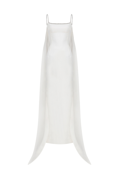 LIQUID ORGANZA SCULPT DRESS WITH CAPE AT THE BACK | CULT MIA
