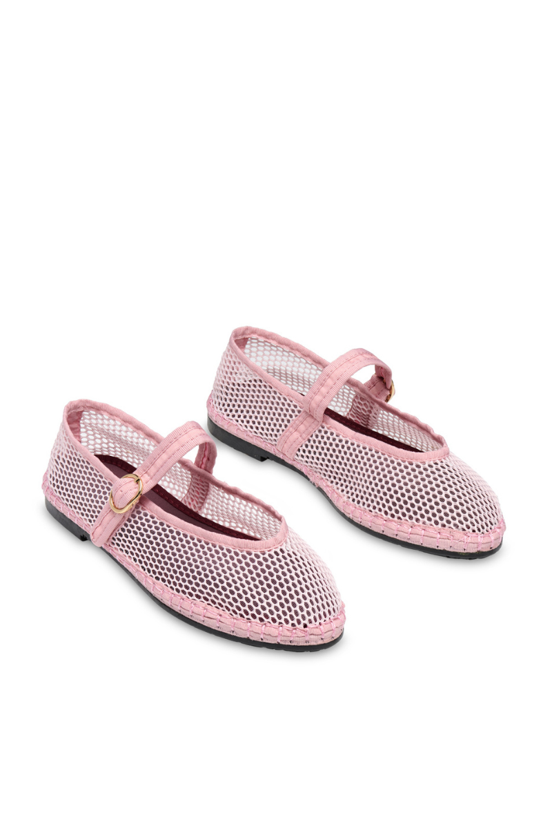 Flabelus Isabella pastel pink flats with matching pink piping, featuring a sleek, comfortable design and smooth fabric finish.