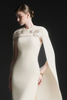 Maison Des Copains NERISSE embroidery midi dress in vanilla cream, featuring intricate embroidery and a flowing silhouette.