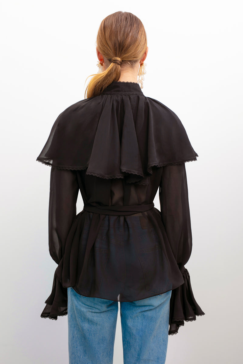 OCEAN OF THE TENDERNESS BLOUSE IN BLACK - CULT MIA