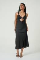 Black MILA Maxi Dress by Summer Away, featuring a flowing silhouette and sleeveless design, shown on a model.