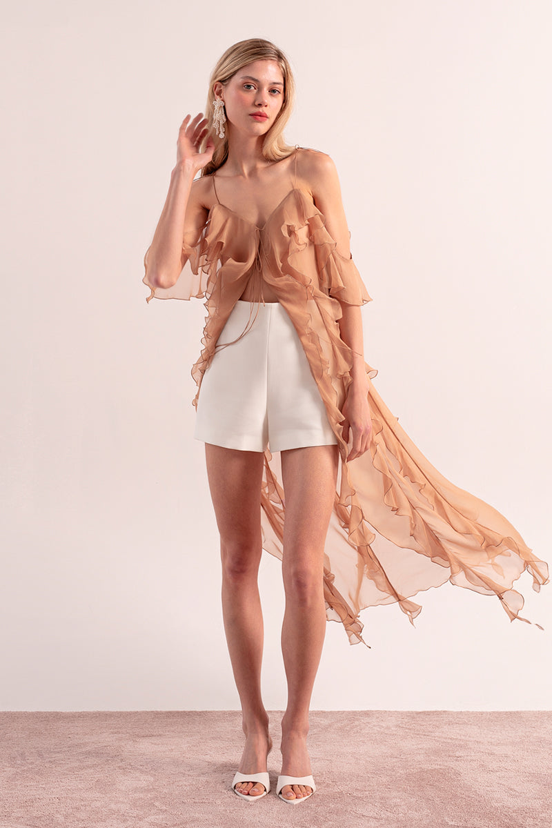 OvertheSea Solaris beige tunic cover-up with flowing fabric and relaxed fit, perfect for beach or poolside wear.