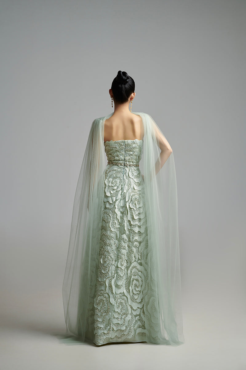 FLOWER WAVE A LINE MAXI DRESS WITH SCARF DETAIL - CULT MIA