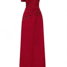 Red NADINE crepe gown by 21Six, featuring a flowing silhouette and elegant design, shown in a stylish dress image.
