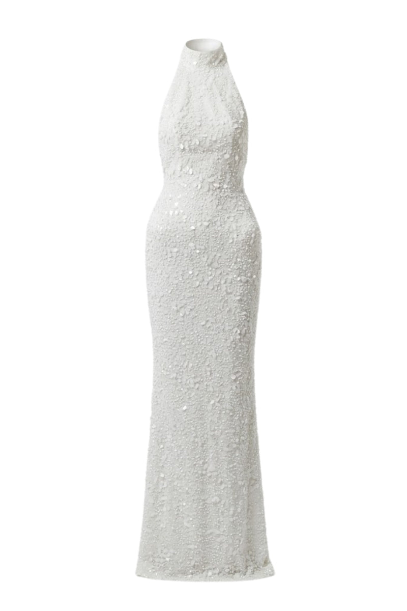 White Plan Atalia gown, elegant evening dress with flowing fabric and stylish design, perfect for formal occasions