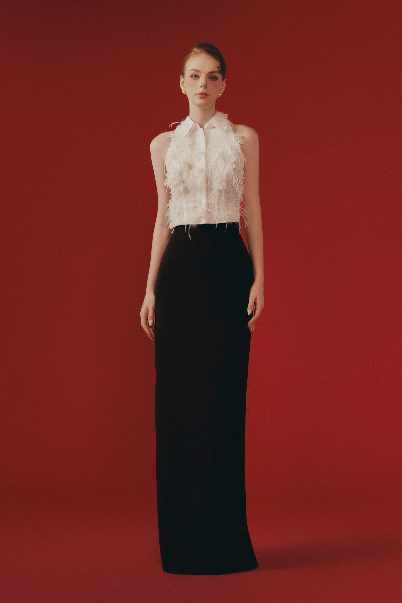 Elegant lace co-ord set from Margée Atelier featuring a top and matching pants with intricate lace details.
