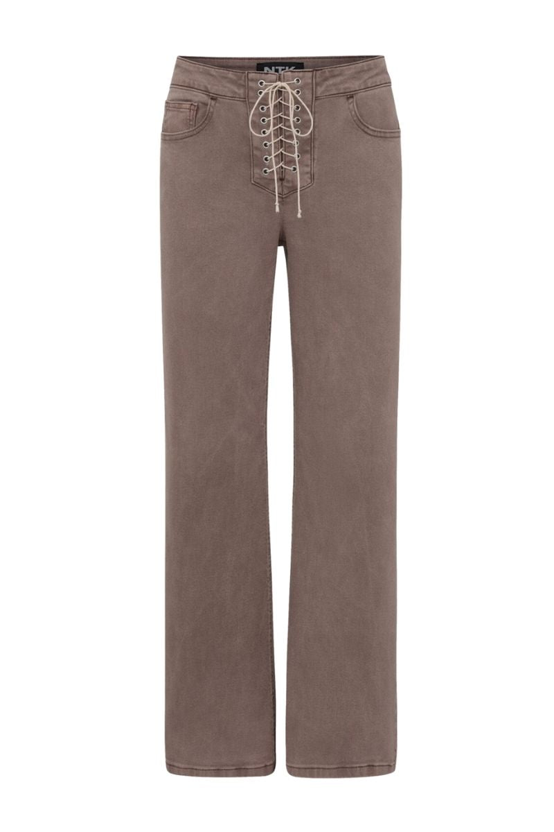 MIKEY BROWN LACE UP JEANS - CULT MIA