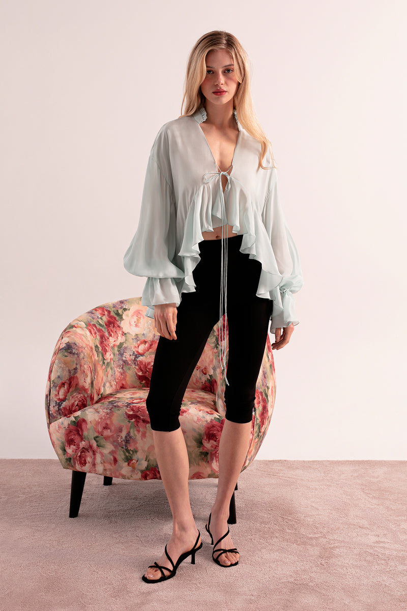 OvertheSea Splash Blouse in sky blue, stylish women's top with flowing fabric and elegant design, perfect for casual or dressy wear.