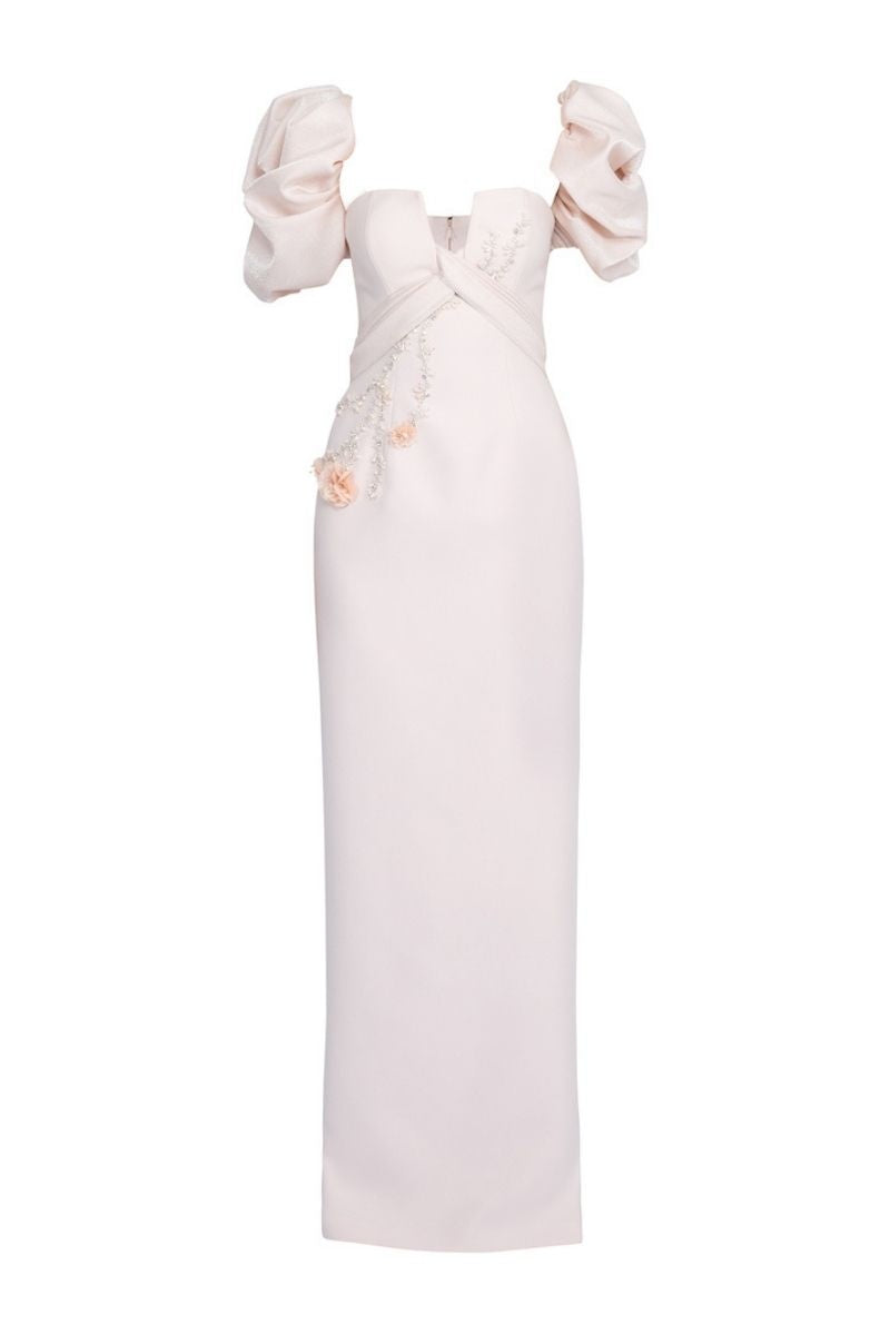 POWDER BALLOON SLEEVE LONG DRESS - CULT MIA