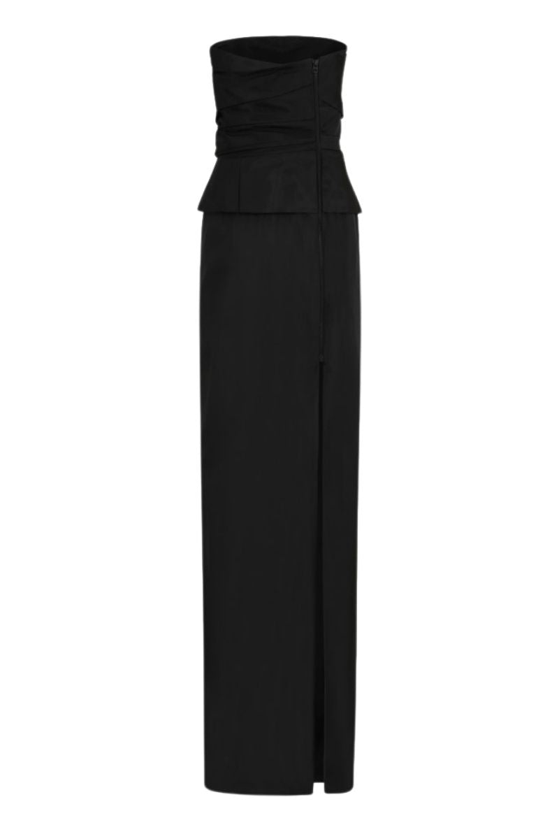 KRISTINE BLACK STRAPLESS PEPLUM GOWN - CULT MIA