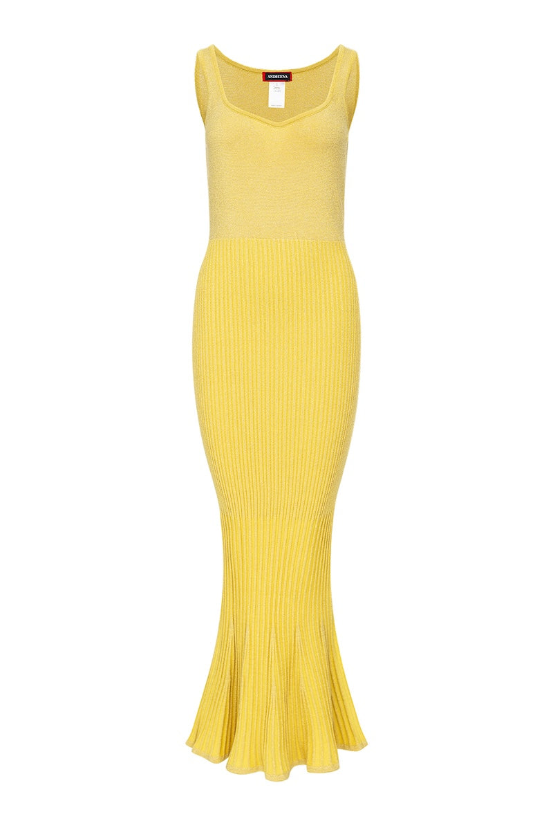 BUTTER YELLOW METALLIC KNIT DRESS | CULT MIA