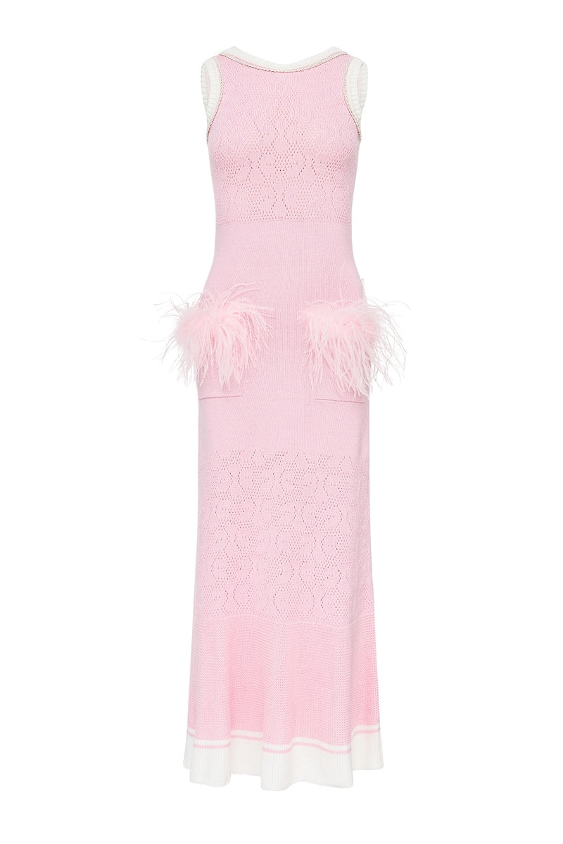 PEONY KNIT DRESS WITH REAL OSTRICH FEATHER DETAILS
