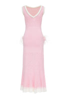 Andreeva peony knit midi dress displayed on a hanger, showcasing its soft fabric and stylish design.