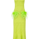 Andreeva apple green knit midi dress displayed on a hanger, showcasing its soft fabric and stylish design.
