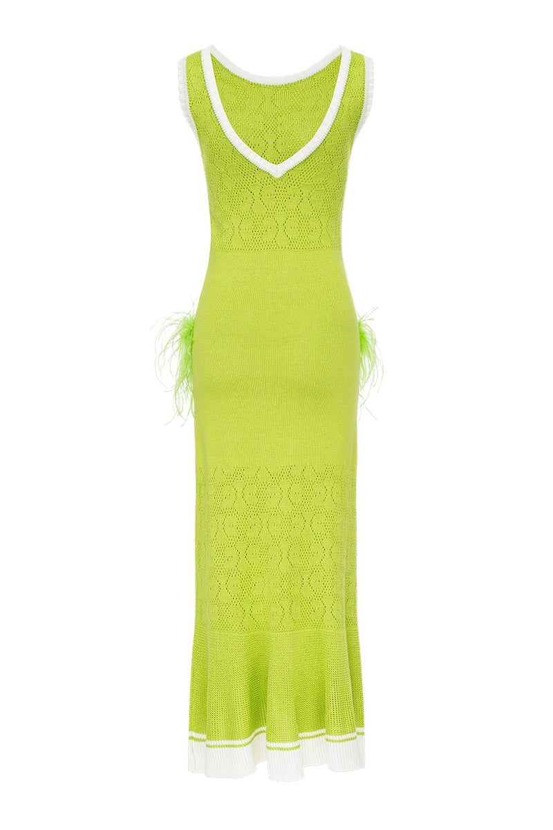 Andreeva Apple Green Dress with Real Ostrich Feather Details | Cult Mia Andreeva Apple Green Dress with Real Ostrich Feather Details | Cult Mia