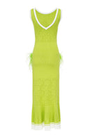 Apple green knit midi dress by Andreeva featuring long sleeves and a fitted silhouette, displayed on a mannequin.