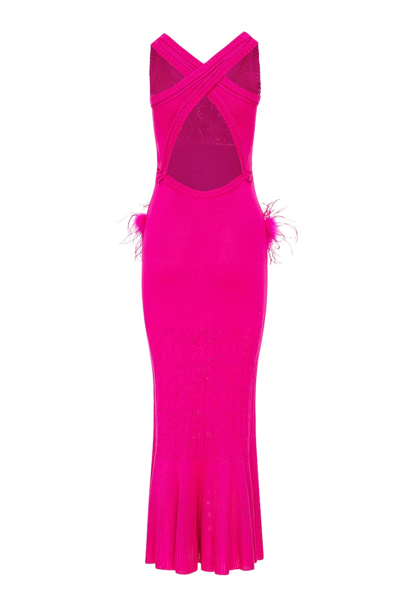 Andreeva Camellia Knit Maxi Dress in soft fabric with a flowing silhouette and long sleeves, perfect for elegant casual wear.