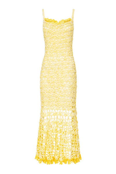 BUTTER YELLOW CHRYSANTHEMUM MIDI HANDMADE CROCHET DRESS | CULT MIA