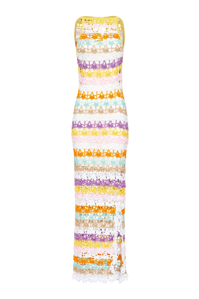 RAINBOW HANDMADE CROCHET MAXI DRESS
