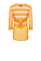 Orange handmade crochet shirt with California poppy design by Andreeva, featuring detailed floral embroidery and a relaxed fit.