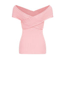 Andreeva Lily Light Pink Knit Top displayed on a hanger, showcasing its soft fabric and stylish fit.