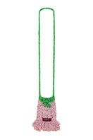 Andreeva Lily handmade crochet mini bucket bag with top handle, crafted from woven yarn in natural tones.