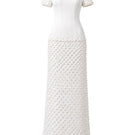 Elegant ivory Camellia Pearl Column Gown by HACCHIC COUTURE, showcasing intricate pearl embellishments and a sleek silhouette.
