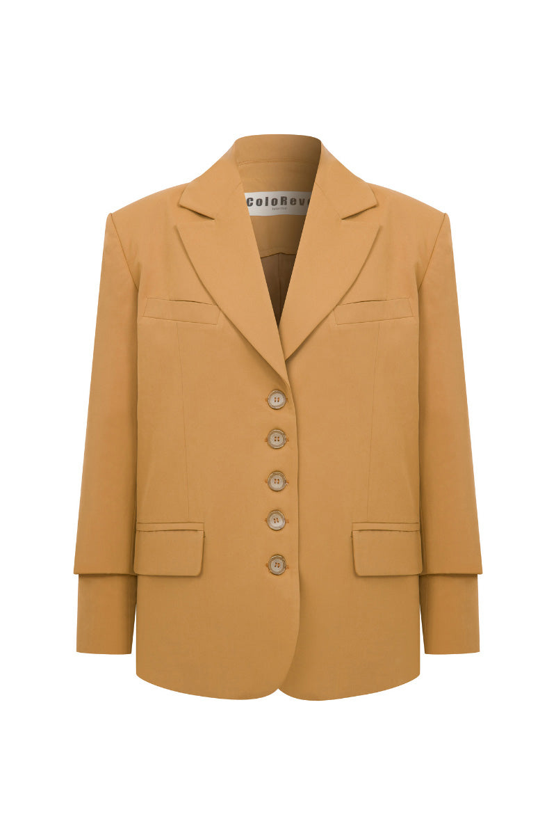 Brown ColoReve blazer for men, tailored fit with lapels and pockets, stylish professional blazer for office or casual wear.