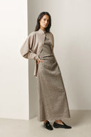Leica square-neck column maxi dress in soft fabric, featuring a fitted bodice and flowing skirt, perfect for elegant occasions.
