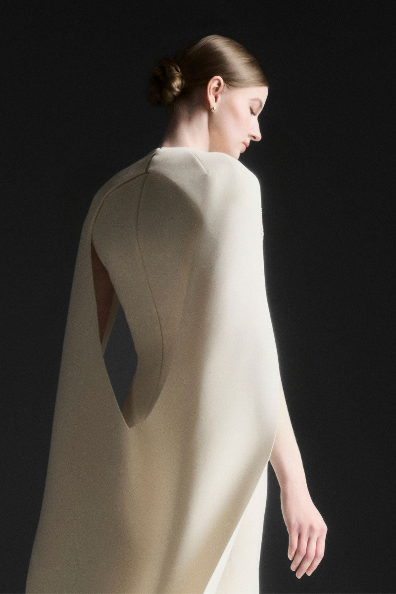 Maison Des Copains NERISSE embroidery midi dress in vanilla cream, featuring intricate embroidery and a flowing silhouette.