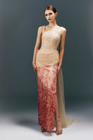 HAPPY CLOTHING CULT MIA X square neck pleated waist long gown with straight silhouette, perfect for elegant occasions.