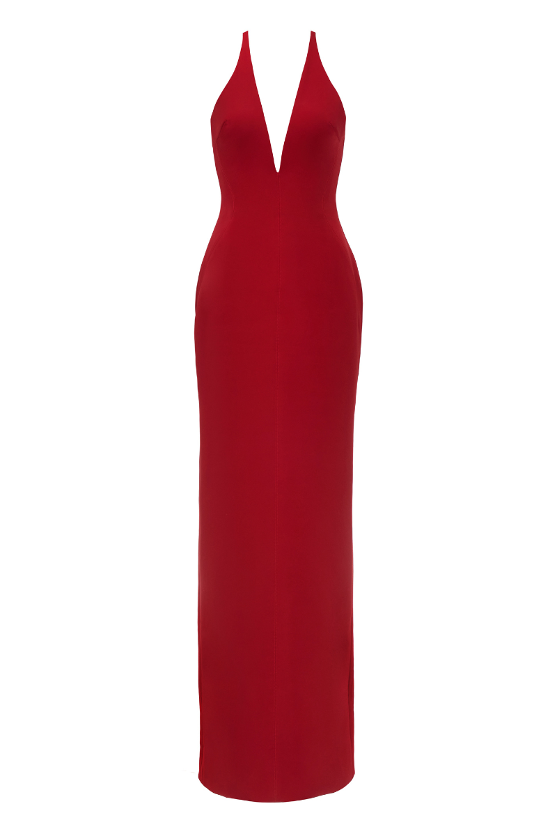red fishtail maxi dress SHEERLUCK White & Red Marlee Sheath Fishtail Maxi Dress Hadlyn