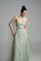 Elegant flower wave A-line gown with scarf detail from Happy Clothing, featuring a flowing silhouette and delicate fabric.