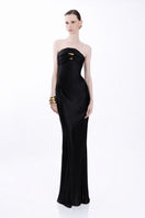 Elegant black LEDIEL Kaya gown with flowing fabric and subtle detailing, perfect for formal occasions.