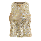 Mestiza New York Everly knit gold top showing its textured knit fabric and stylish fit on a mannequin.