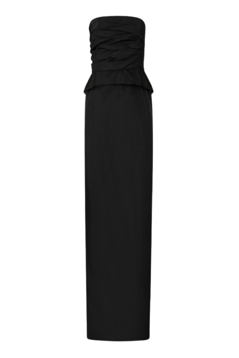KRISTINE BLACK STRAPLESS PEPLUM GOWN - CULT MIA