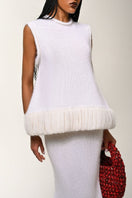 White knitted sweater by Lalo, featuring a cozy, textured knit design, perfect for casual or layered winter outfits.