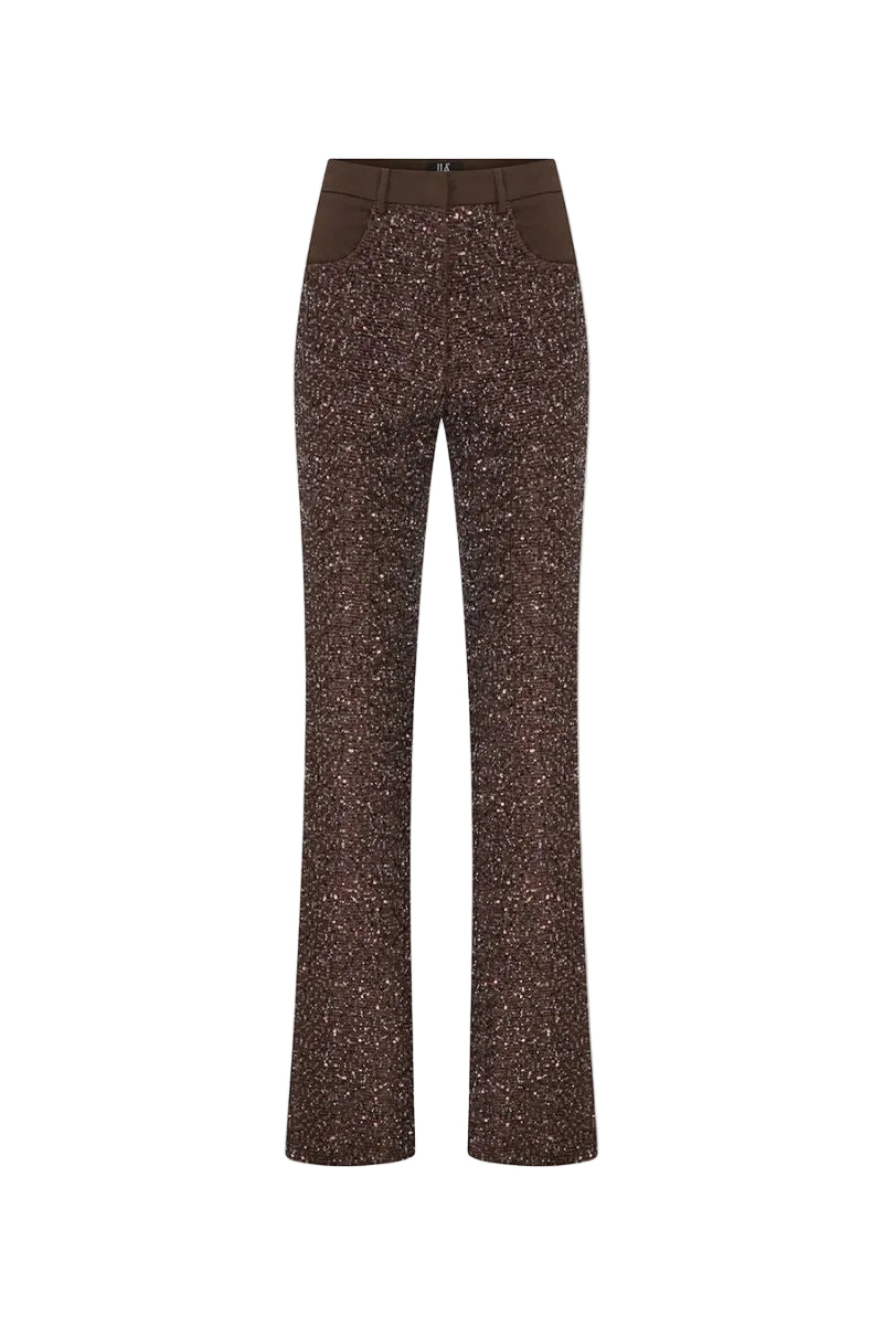 BEADED SEQUIN TROUSERS IN BROWN