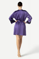 NK IMODE Morgan short robe in frosted violet, soft fabric with relaxed fit, displayed on a hanger.