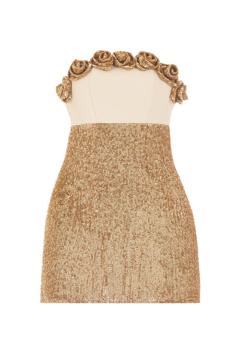 ROSE APPLIQUÉ SEQUINNED MINI DRESS - CULT MIA