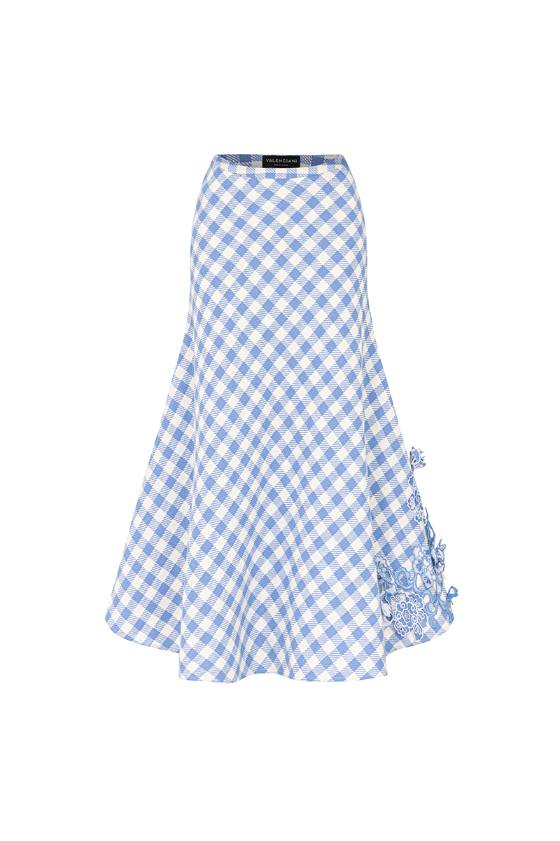 CHECK TWEED MIDI SKIRT IN BLUE