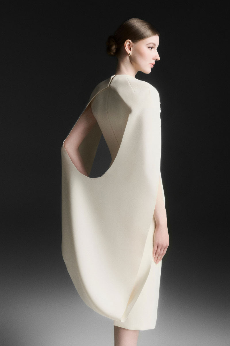 Maison Des Copains NERISSE embroidery midi dress in vanilla cream, featuring delicate embroidery and a flowing silhouette.