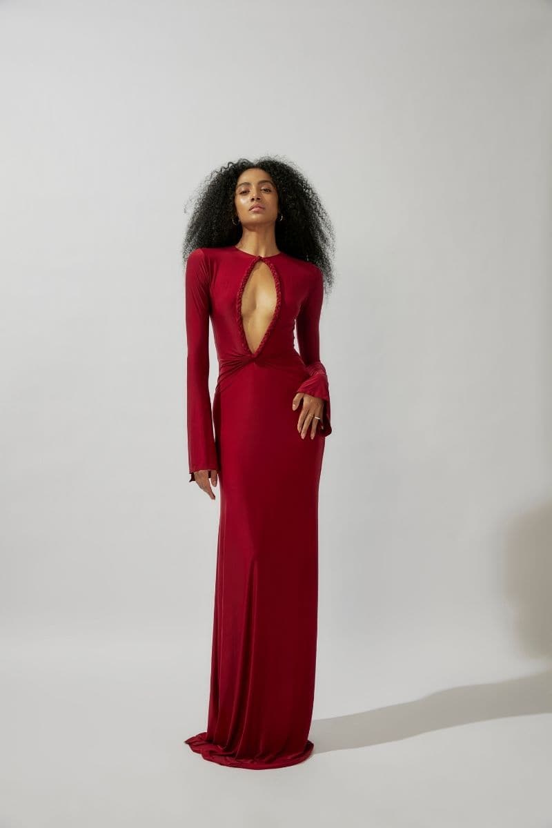 KAI MAROON CUT-OUT MAXI DRESS - CULT MIA
