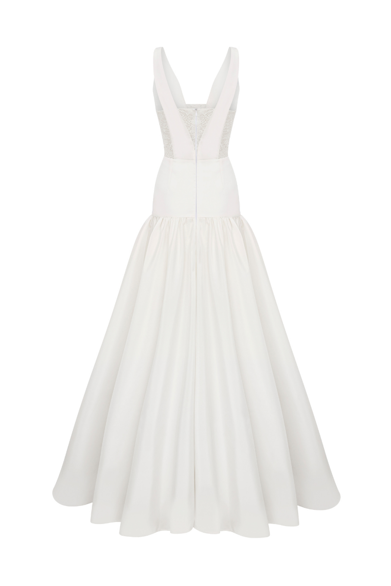 DEEP V NECKLINE GOWN WITH BOW DETAILS - CULT MIA