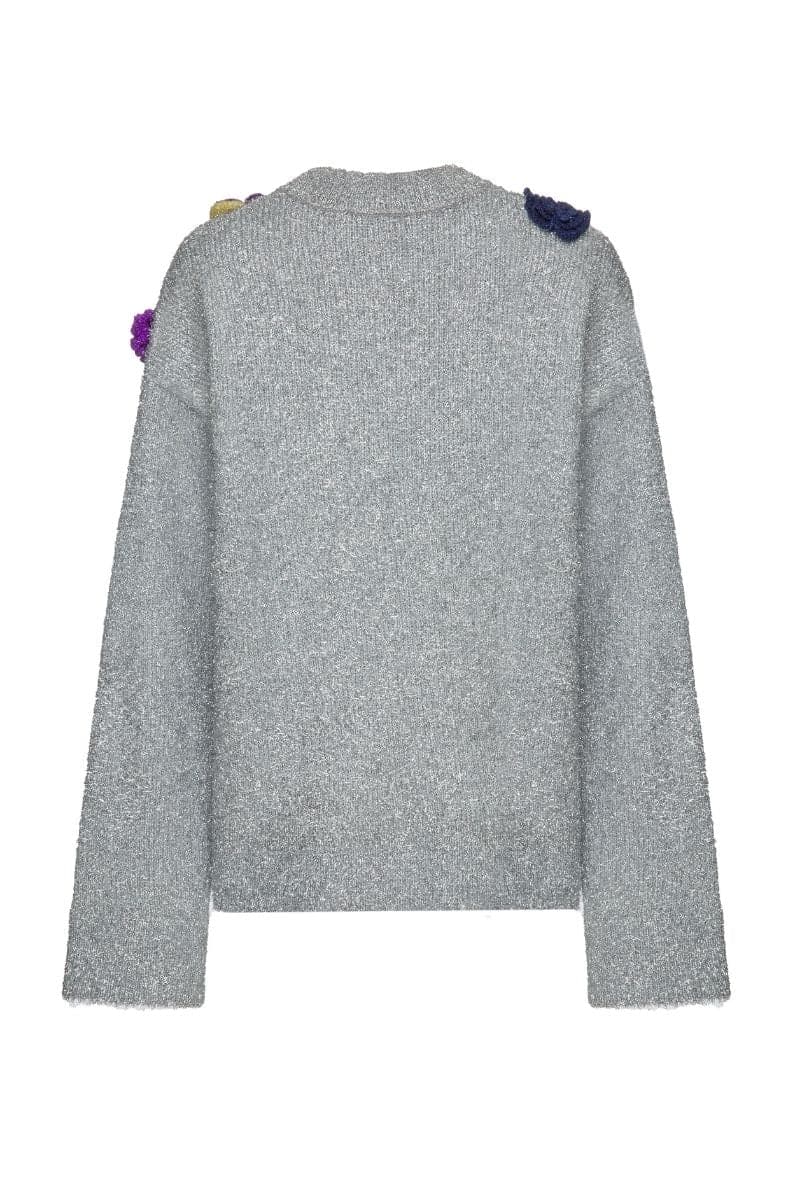 Lalo Gray Floris embroidered sweater with intricate floral embroidery on soft knit fabric, long sleeves, and cozy fit.