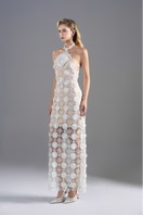 White halter neck lace midi dress by ROSEE DE MATIN, featuring a flowing maxi dress design with intricate lace details.