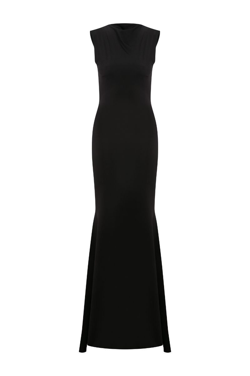 JERSEY BACKLESS MAXI DRESS IN BLACK - CULT MIA